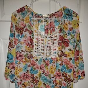 Lavish Floral Butterfly Sheer Top